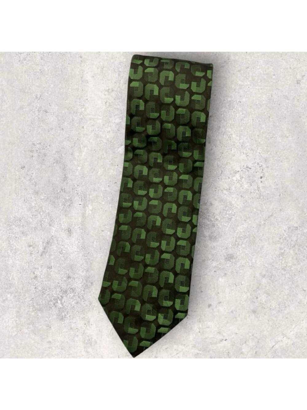 HUGO BOSS Silk Tie ITALY Brown Green Geometric W:3.6" EUC